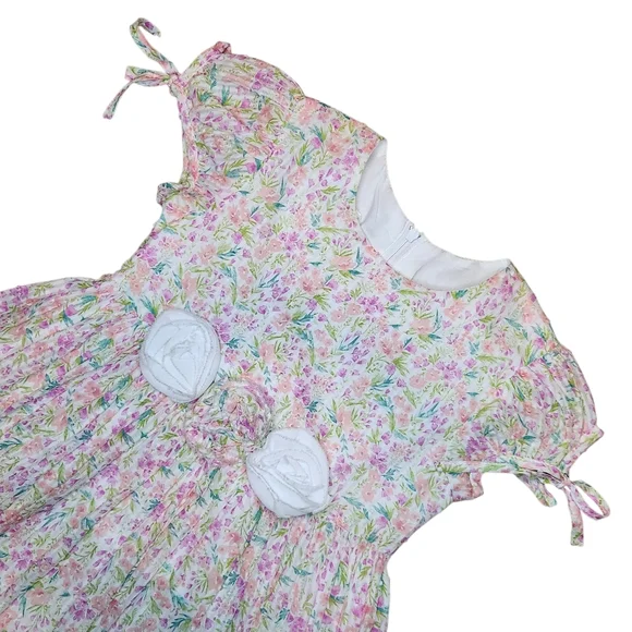 Bonnie Jean Girls' Kids Pastel Floral Dress White Accents Lining Size 12 Months - Picture 2 of 9